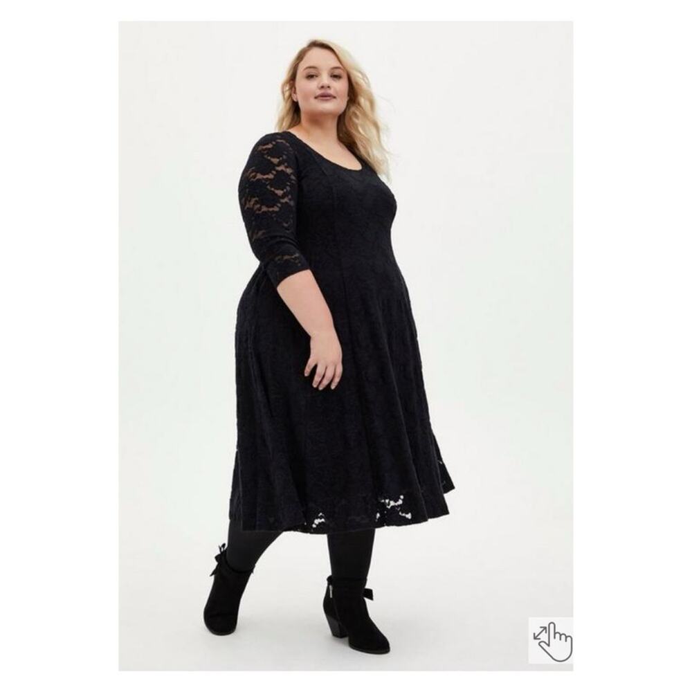 Torrid Black Brushed Lace Fluted Midi Dress Sz.2